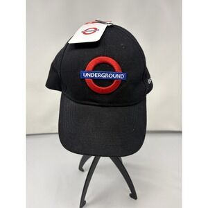NWT Black London Underground Cap Hat Iconic Red Circle Blue Bar Embroidery